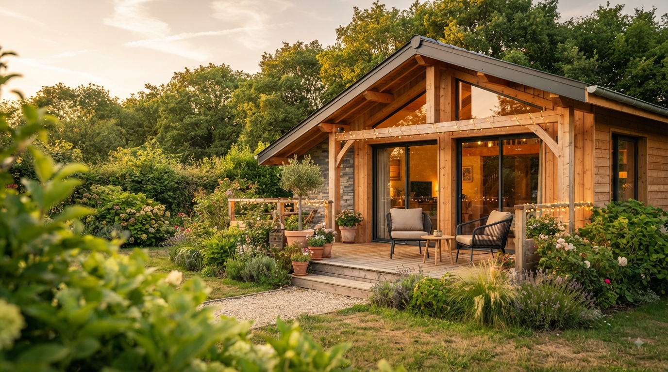 Chalet témoin dans le jardin à Domagné